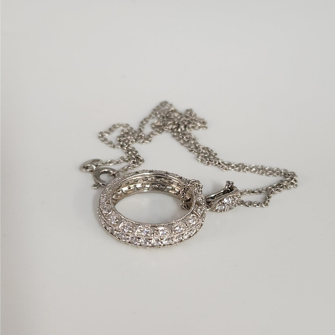 925 Sterling Silver CZ Halo Pendant Necklace 18"