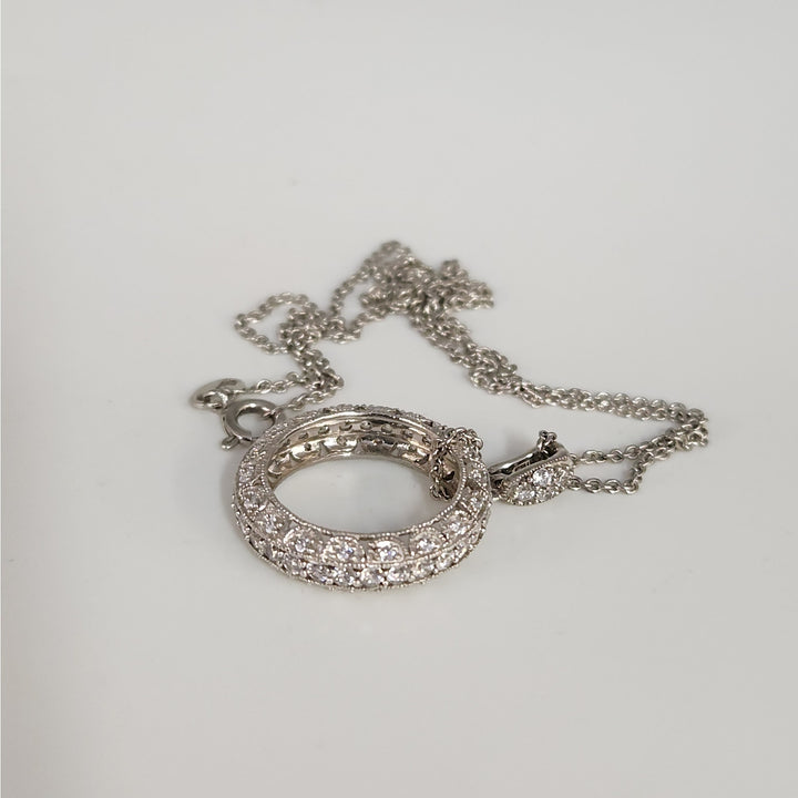 925 Sterling Silver CZ Halo Pendant Necklace 18"