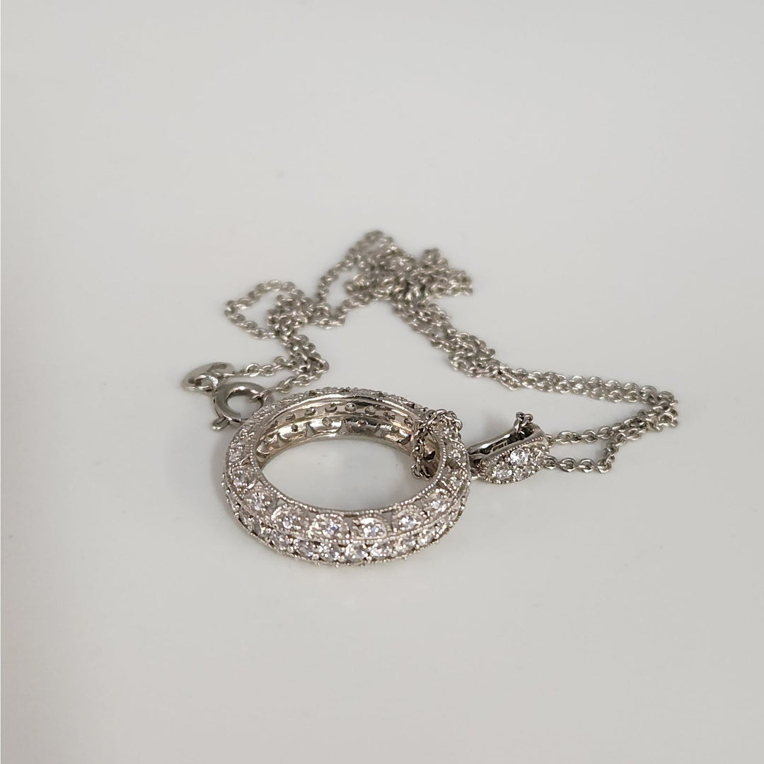 925 Sterling Silver CZ Halo Pendant Necklace 18"