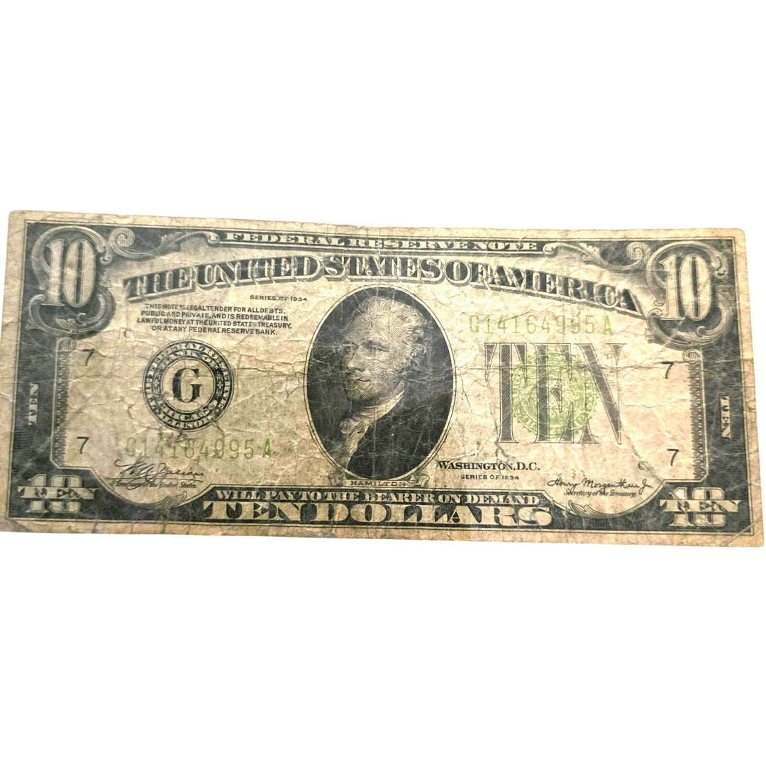 1934 $10 Chicago Federal Reserve Note G14164995A Circulated Vintage