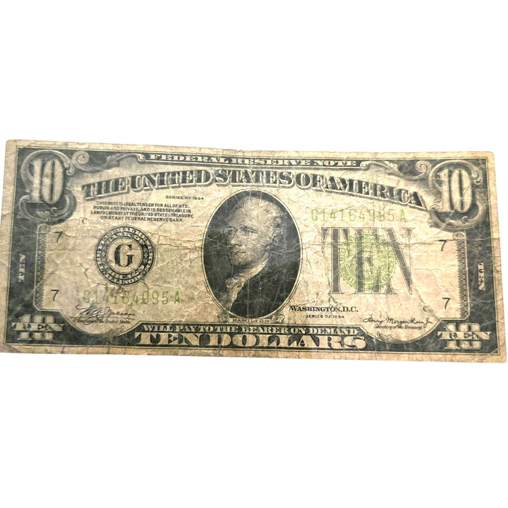 1934 $10 Chicago Federal Reserve Note G14164995A Circulated Vintage