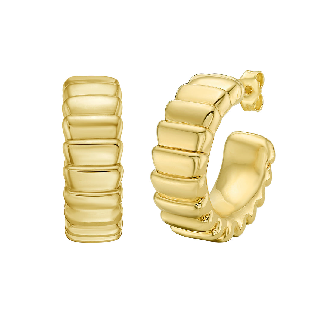 14K Ribbed C-Hoops