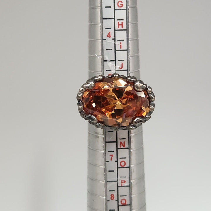 Antique Style Sterling Silver Ring Featuring A Brilliant Natural Golden Citrine