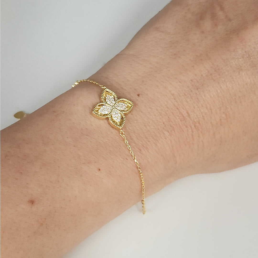 Stunning 925 Sterling Silver Gold -Tone Flower bracelet 7.5"