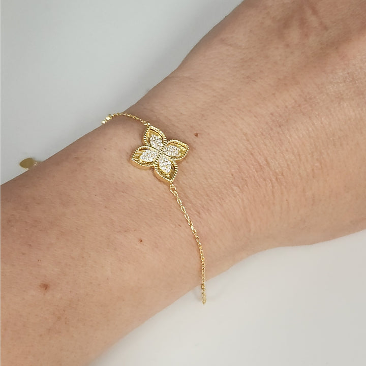 Stunning 925 Sterling Silver Gold -Tone Flower bracelet 7.5"