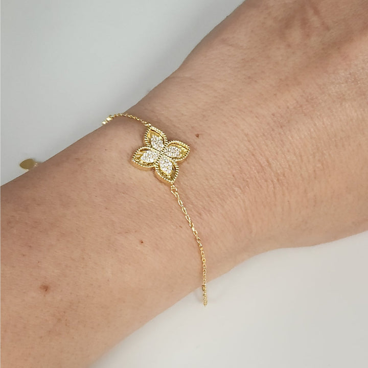 Stunning 925 Sterling Silver Gold -Tone Flower bracelet 7.5"