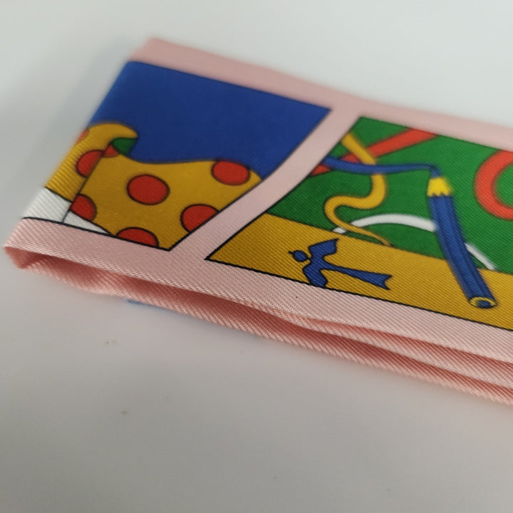 New Hermes Twilly Scarf 100% Silk TD/Rose Pale/Blue Color