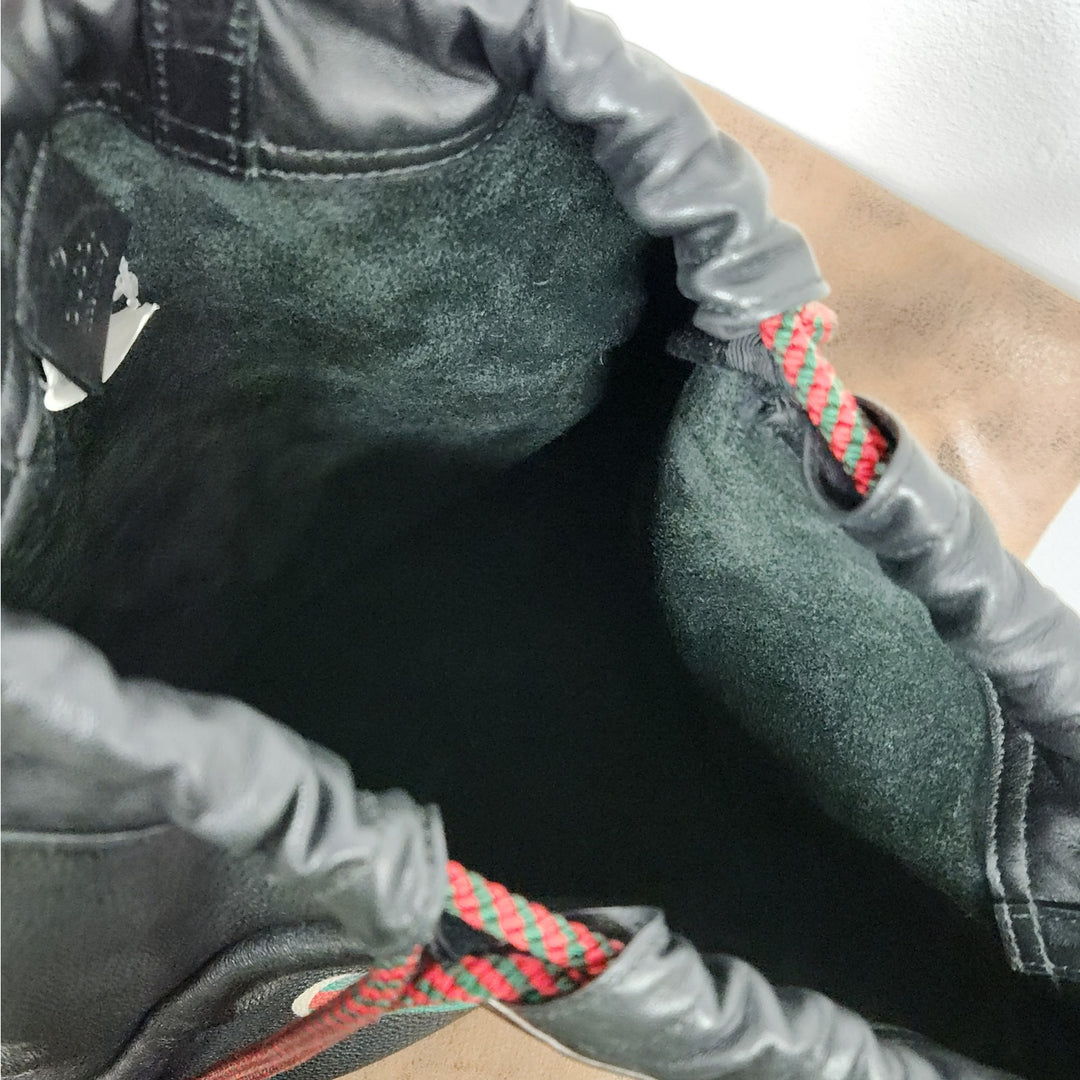Gucci Black Drawstring Backpack Bag Red Green Accents