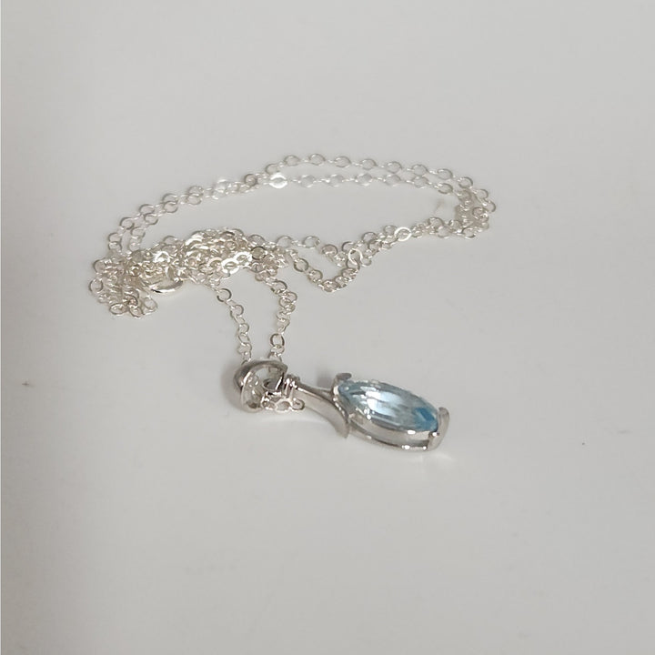 Sterling Silver Marquise Natural Blue Topaz Pendant Necklace 18"