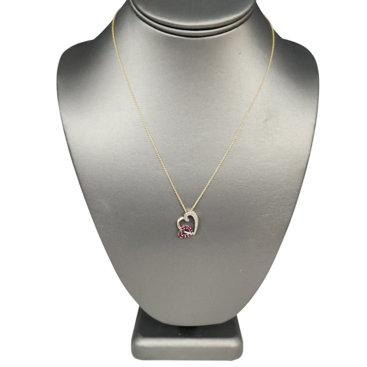 10k Gold Ruby and Diamond heart pendant necklace with 18" in 14k chain