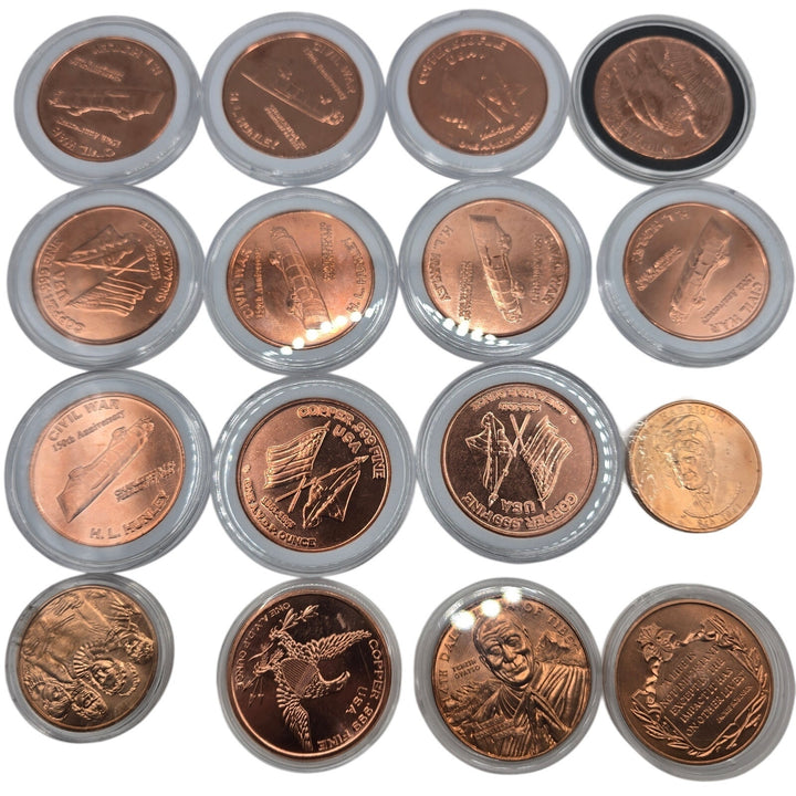 Lot of 16 Copper Rounds .999 Fine Copper Collectible Commemorative Coins