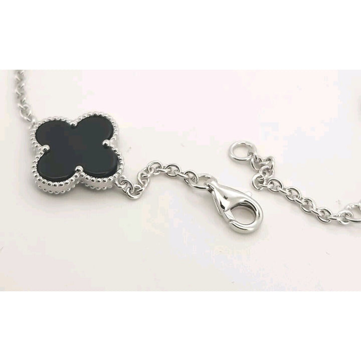 925 Sterling Silver Black Flowers Bracelet 8.2"