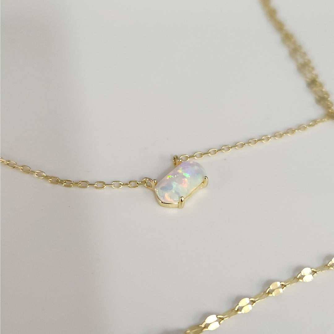 925 Sterling Silver Gold -Tone Double Layer Opal Necklace 16"