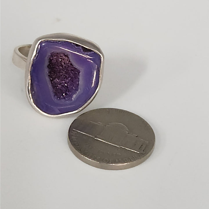 Sterling Silver Heat-Treated Purple Druzy Agate Statement Ring Size 8