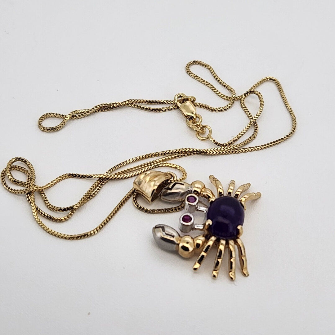 10k Cool Yellow - White Gold Colored Crab Pendant & Necklace 18"