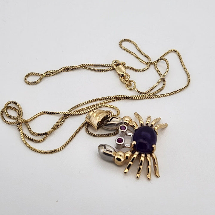 10k Cool Yellow - White Gold Colored Crab Pendant & Necklace 18"
