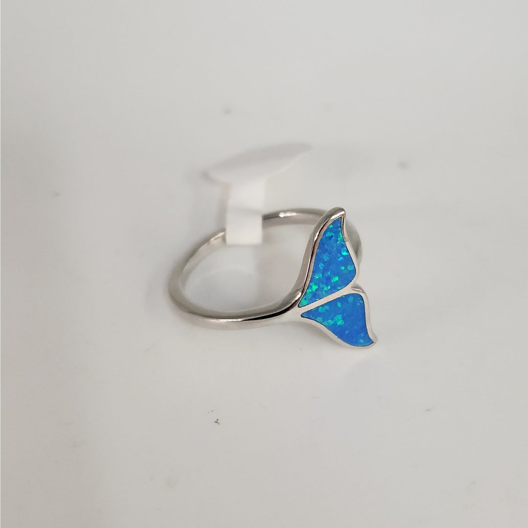 925 Sterling Silver Blue Opal whale Tail Ring size 8