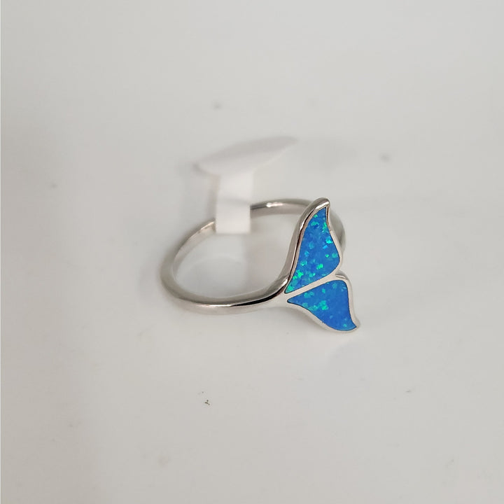 925 Sterling Silver Blue Opal whale Tail Ring size 8