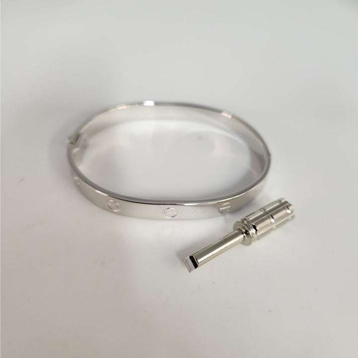 925 Sterling Silver Love Screw Bangle Bracelet Size 6.5 "