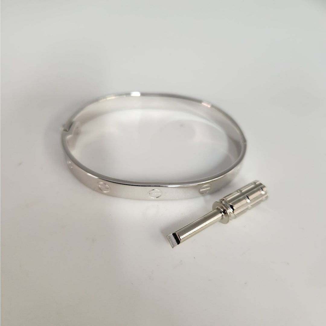 925 Sterling Silver Love Screw Bangle Bracelet Size 6.5 "