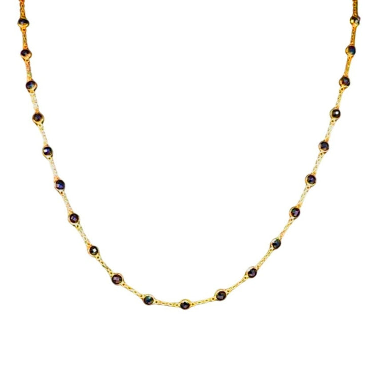 Stunning 14k Yellow Gold With Black Diamond Stones Chain Necklace 18"