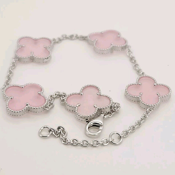 925 Sterling Silver Pink Flowers Bracelet 8.2"