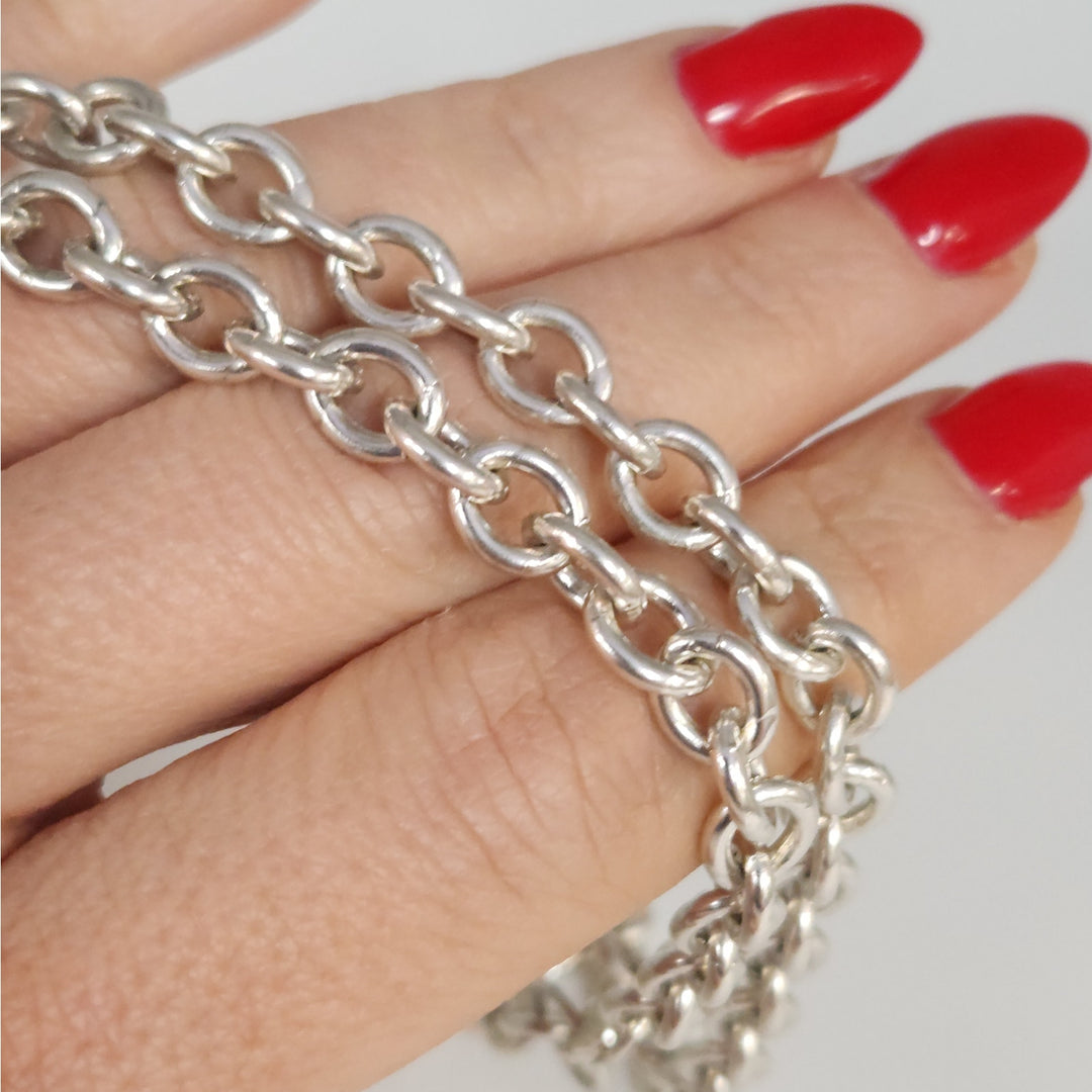 Solid 925 Sterling Silver Round Link Chain Necklace 24" Heavy  Chain