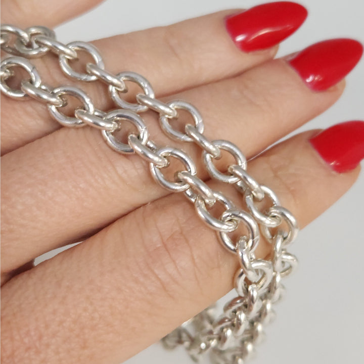 Solid 925 Sterling Silver Round Link Chain Necklace 24" Heavy  Chain
