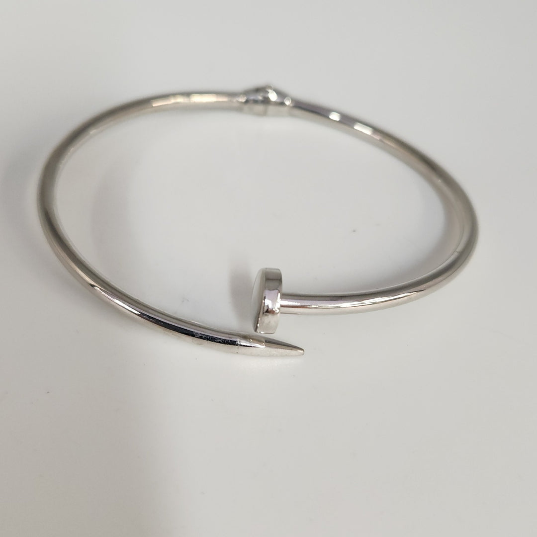 Fashion 925 Sterling Silver Nail Style Bangle Bracelet Modern Design