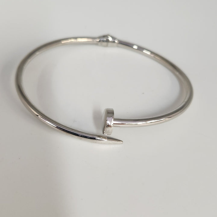 Fashion 925 Sterling Silver Nail Style Bangle Bracelet Modern Design