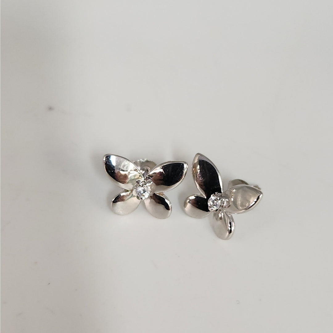 925 Sterling Silver Floral Butterfly design Stud Earrings with CZ accent
