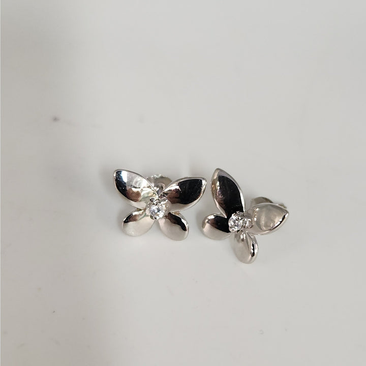 925 Sterling Silver Floral Butterfly design Stud Earrings with CZ accent