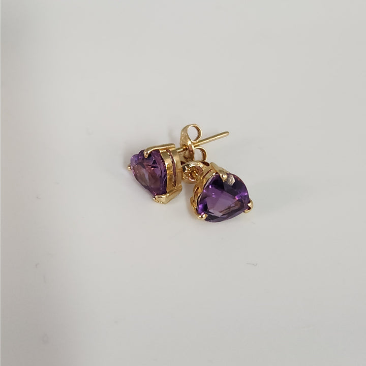 14k Yellow Gold Natural Amethyst Hearts Stud Earrings