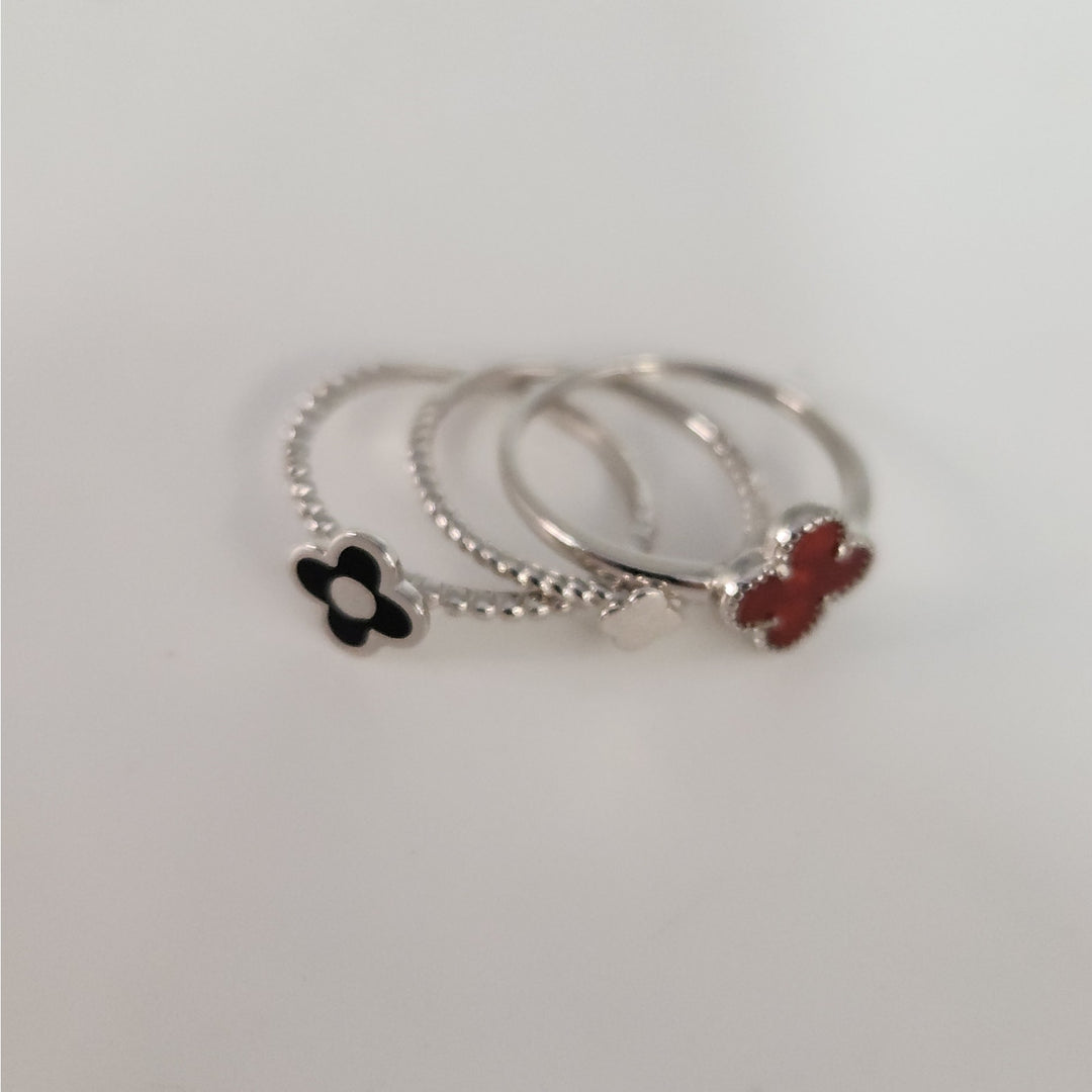 925 Sterling Silver Triple Layer Clover Ring set size 8