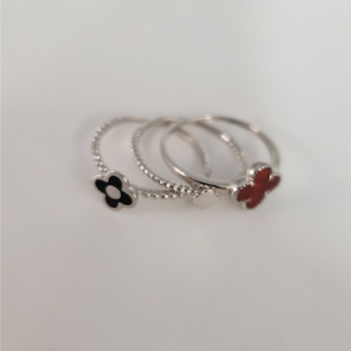 925 Sterling Silver Triple Layer Clover Ring set size 8