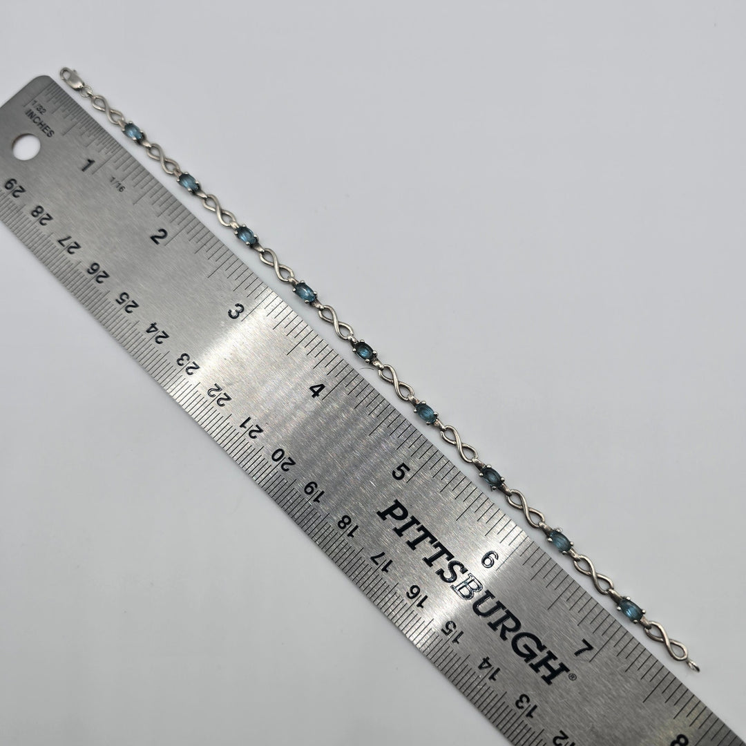 925 Sterling Silver Blue Stone Infinity Link Bracelet 7.5" 4.8g