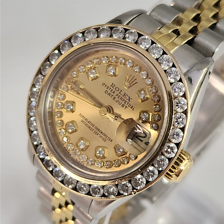 Rolex Lady Datejust 26mm Ref 69173 Two-Tone 18 k Gold Steel Diamond Dial & Bezel