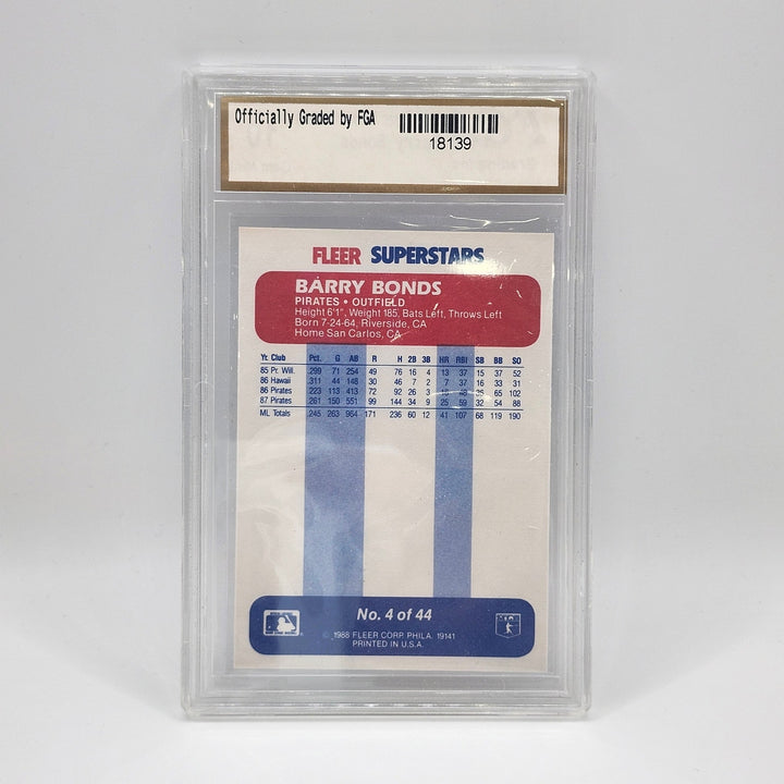 1988 Fleer Record Setters #4 Barry Bonds FGA 10 Gem Mint