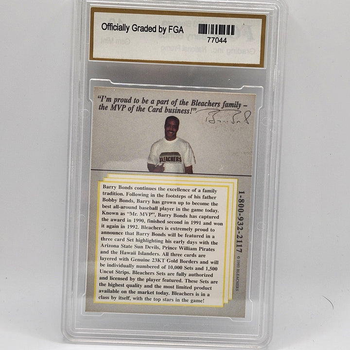 1993 Bleachers Barry Bonds National Promo Gold Border Card FGA 10 Gem Mint