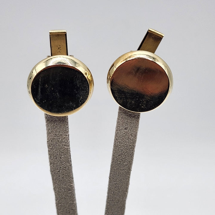 Vintage Solid 14K Yellow Gold Round Disc Cufflinks Hollow 8.0g Classic Formal