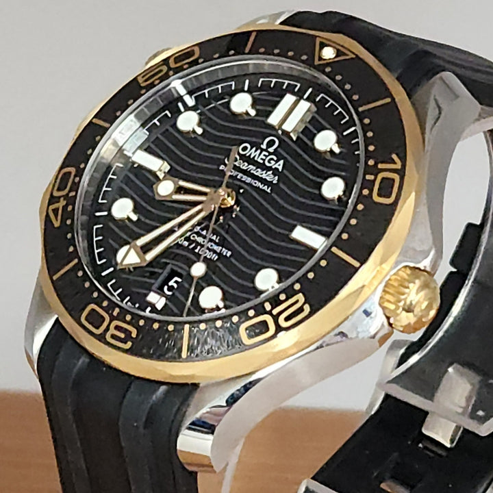 Omega Seamaster Diver 300M 42mm Sedna 18k Gold & Steel Ceramic Dial Box & Papers
