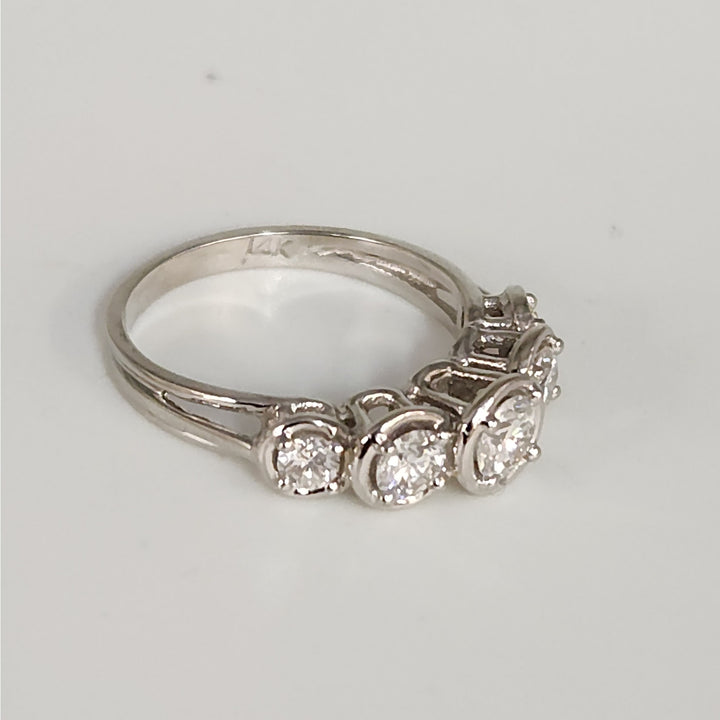 14k White Gold Diamond Five Stone Ring Size 6