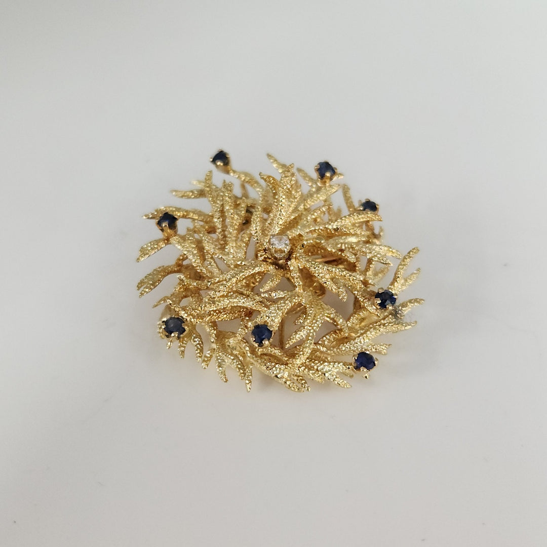 Vintage Karbra Wreath 14k Gold Brooch & Pendant Natural Diamond And Sapphire