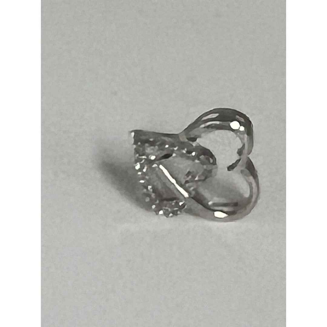 Beautiful 10k White Gold Diamond Open Heart Pendant