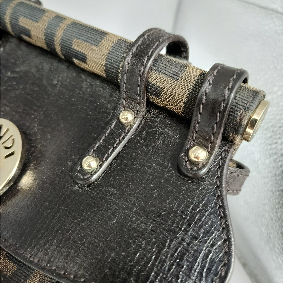Vintage Fendi Zucca Monogram Top Handle HandBag With Gold Tone Turn Lock