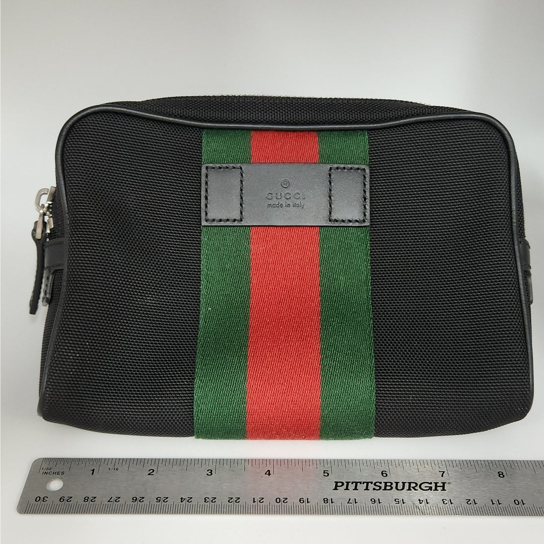 Authentic Gucci Cross Body Bag Green Red Techno Canvas Belt
