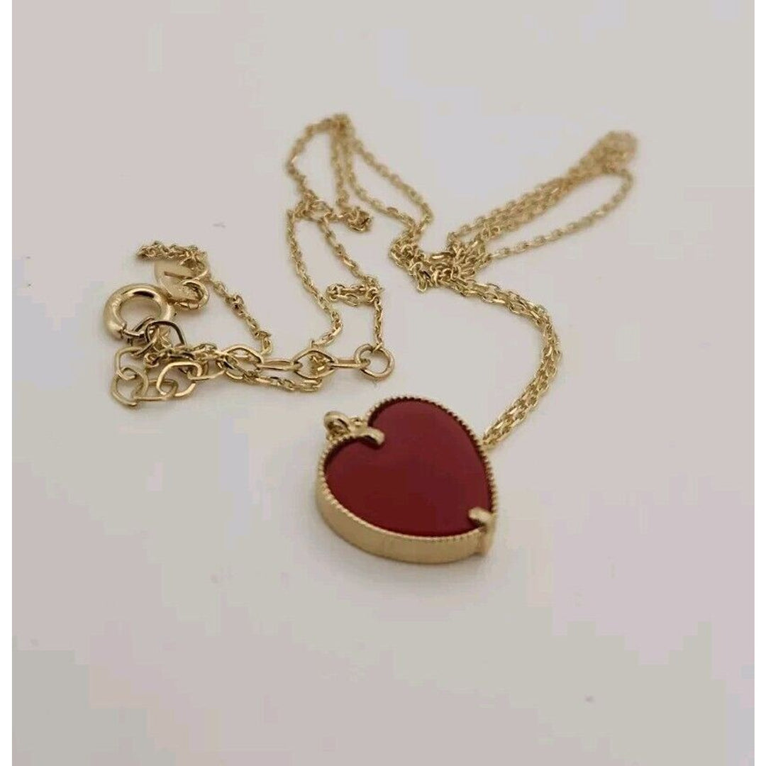 14k Yellow Gold Red Heart Pendant Necklace 18"
