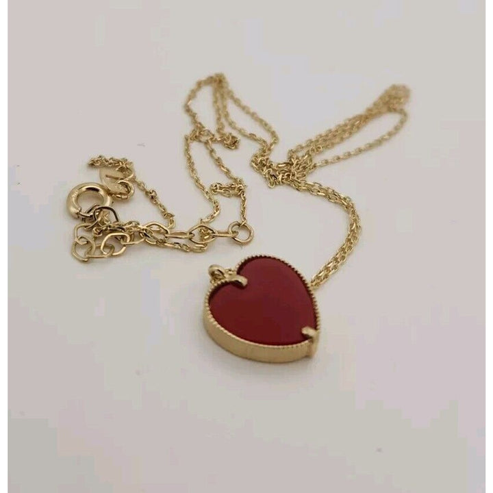 14k Yellow Gold Red Heart Pendant Necklace 18"