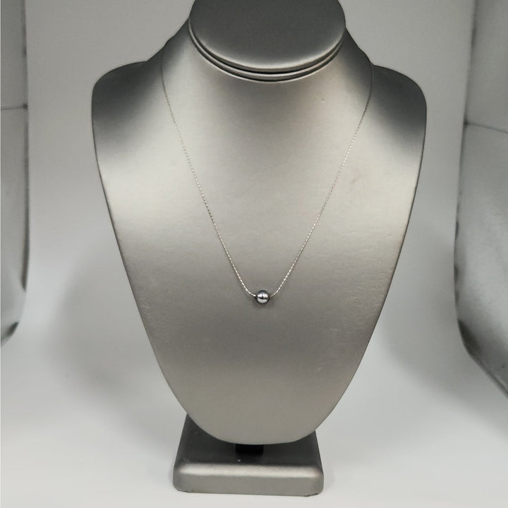 925 Sterling Silver Black Pearl Solitaire Pendant Necklace 18"