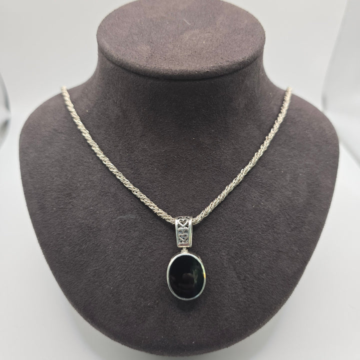 Sterling Silver 925 Pendant Necklace 21" 19.3g Black Stone